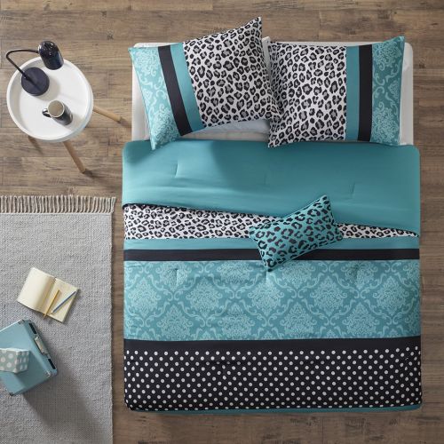  Mi-Zone Chloe Comforter Set Full/Queen Size - Teal, Polka Dots, Damask, Leopard  4 Piece Bed Sets  Ultra Soft Microfiber Teen Bedding for Girls Bedroom