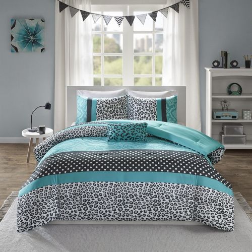  Mi-Zone Chloe Comforter Set Full/Queen Size - Teal, Polka Dots, Damask, Leopard  4 Piece Bed Sets  Ultra Soft Microfiber Teen Bedding for Girls Bedroom