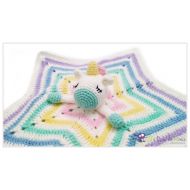 /MiBaulDeAmis Unicorn Lovey - White and Pastel Rainbow Baby Blanket - Rainbow Unicorn - Star Baby Blanket - READY TO SHIP