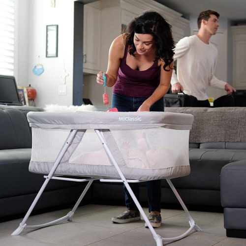  MiClassic 2in1 Stationary&Rock Mode Bassinet One-Second Fold Travel Crib Portable Newborn Baby,Gray