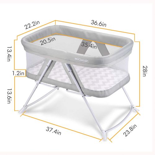  MiClassic 2in1 Stationary&Rock Mode Bassinet One-Second Fold Travel Crib Portable Newborn Baby,Gray