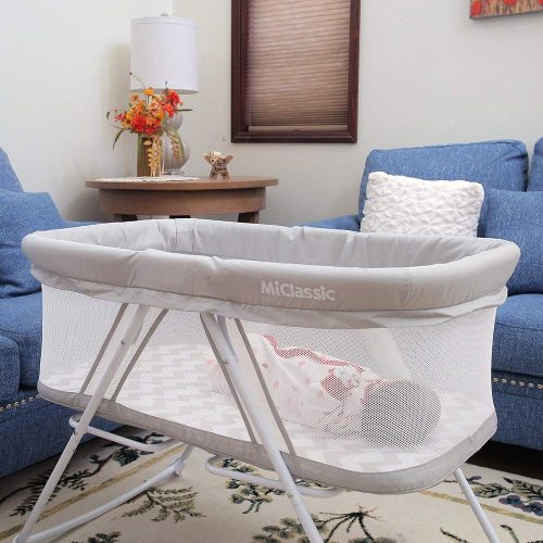  MiClassic 2in1 Rocking Bassinet One-Second Fold Travel Crib Portable Newborn Baby,Gray