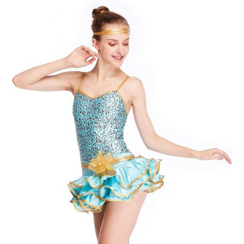  MiDee Camisole Sequined Dance Dress Wired Hem Costume for Girl