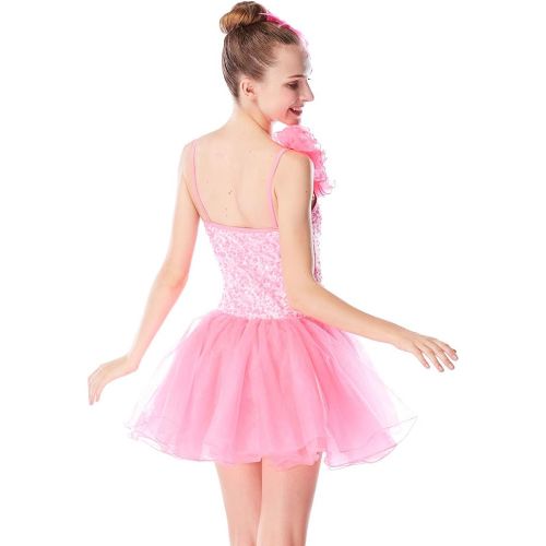  MiDee Ballet Tutu Dress Dance Costume One Shoulder Floral Sequined Sweetheart