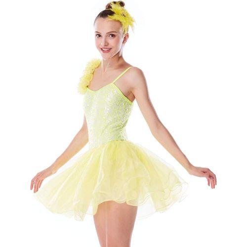  MiDee Ballet Tutu Dress Dance Costume One Shoulder Floral Sequined Sweetheart