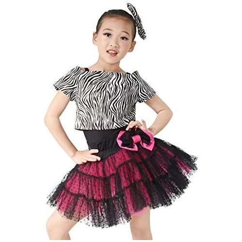  MiDee Dance Costume Jazz Dress 3 Pieces Girls Zebra Bow Knot Leotard