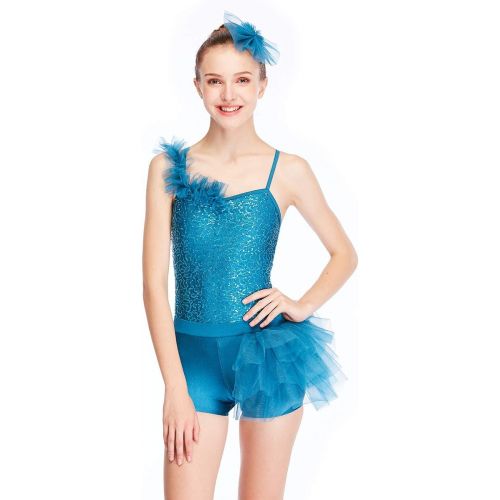  MiDee Jazz Dance Costume Outfit 2 Pieces Decorative Border Camisole Steel Tube Wear