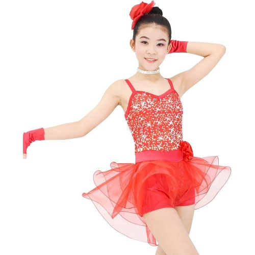  MiDee Girls Dance Costume Ballet Biketard Camisole Sequin Dress