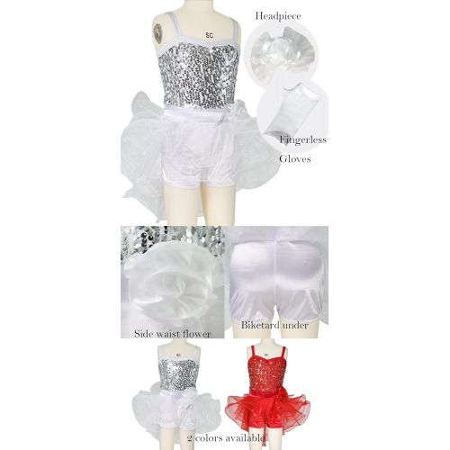  MiDee Girls Dance Costume Ballet Biketard Camisole Sequin Dress