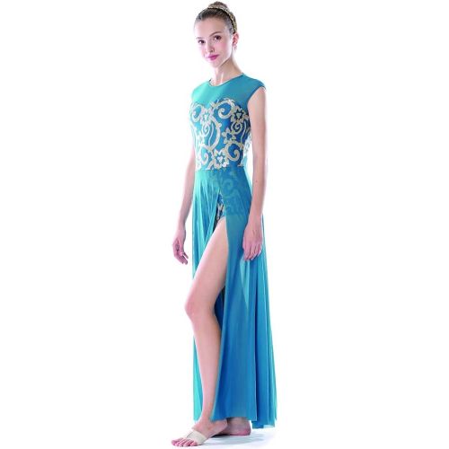  MiDee Lyrical Dress Dance Costume 4 Colors Floral Sequin Tank Leotard Maxi Skirt