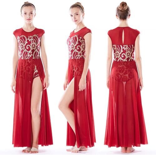  MiDee Lyrical Dress Dance Costume 4 Colors Floral Sequin Tank Leotard Maxi Skirt
