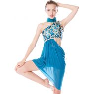 MiDee Lyrical Dress 2 Pieces Dance Costumes Floral Sequins Highlow Neck Side Waist Open Drap Skirt