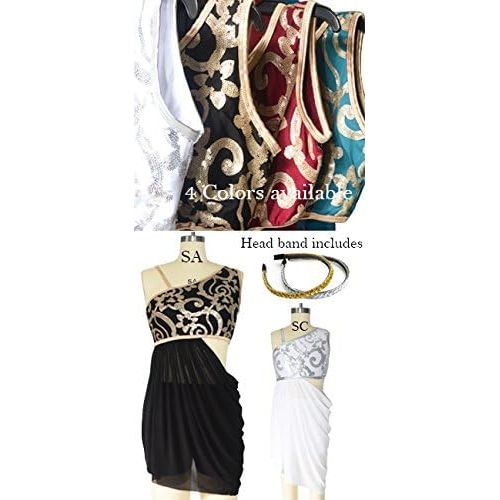  MiDee Lyrical Dress 2 Pieces Dance Costumes Floral Sequins Highlow Neck Side Waist Open Drap Skirt