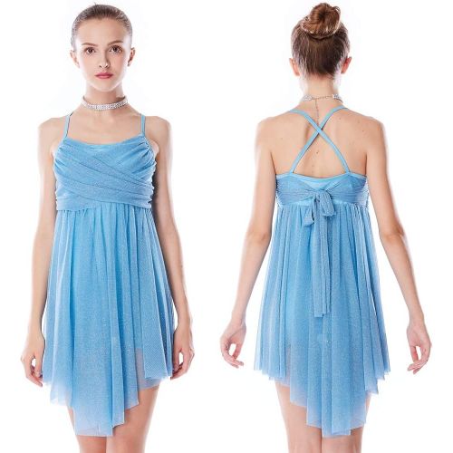  MiDee Lyrical Latin Dress Dance Costume Glitter Camisole Knee-Length Skirt for Girls