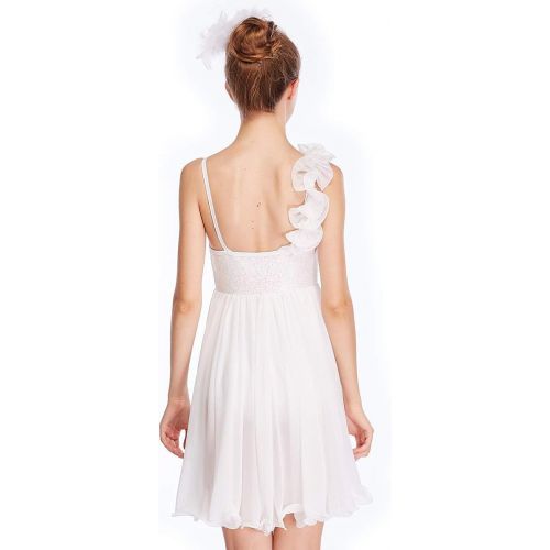  MiDee Lyrical Dress Dance Costume Camisole One Shoulder Ruffle Sequined Cruly Skirt Hem