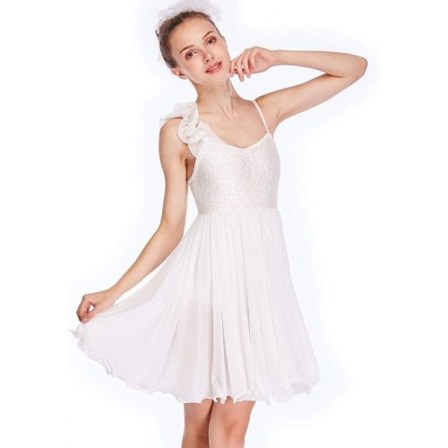  MiDee Lyrical Dress Dance Costume Camisole One Shoulder Ruffle Sequined Cruly Skirt Hem