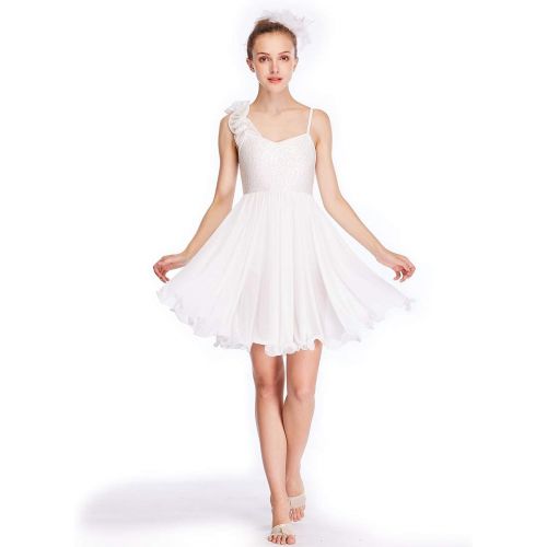  MiDee Lyrical Dress Dance Costume Camisole One Shoulder Ruffle Sequined Cruly Skirt Hem