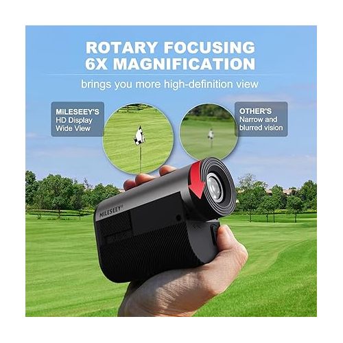  Golf Range Finder 656 Yards, MiLESEEY Golf Rangefinder with Rechargeable Battery, Flag Lock with Pulse Vibration, Slope On-Off, 0.5Yd Accuracy and 0.3s Measuring Speed，6X Magnification (Black)