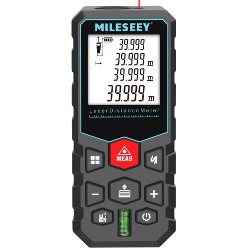  [아마존베스트]Mileseey Laser Measure, 40M/131Ft Laser Distance Meter,±2mm Accuracy Laser Measure Device with Pythagorean Mode, Distance, Area and Volume Measurement with Mute Function LCD Backli