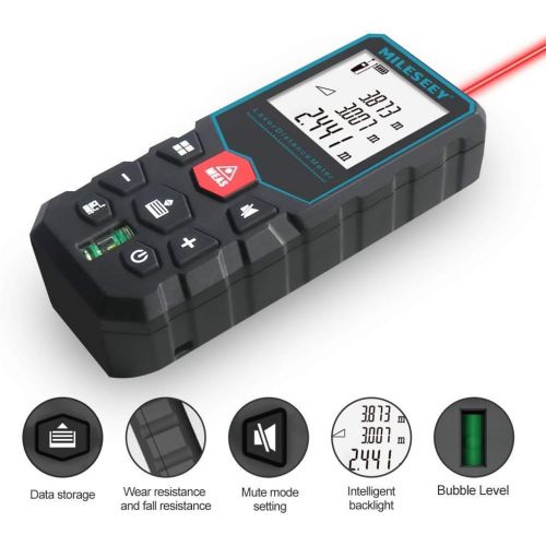  [아마존베스트]Mileseey Laser Measure, 40M/131Ft Laser Distance Meter,±2mm Accuracy Laser Measure Device with Pythagorean Mode, Distance, Area and Volume Measurement with Mute Function LCD Backli