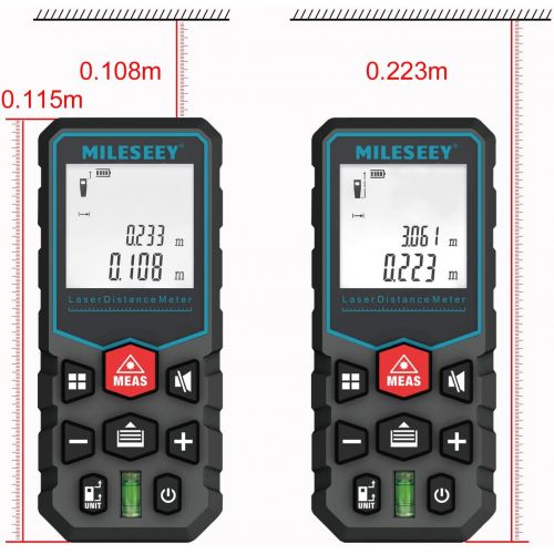  [아마존베스트]Mileseey Laser Measure, 40M/131Ft Laser Distance Meter,±2mm Accuracy Laser Measure Device with Pythagorean Mode, Distance, Area and Volume Measurement with Mute Function LCD Backli