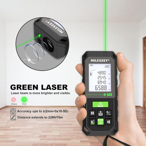  [아마존베스트]MiLESEEY Laser Measure 229Ft, Green Laser Measuring Device with Angle Sensor, Real Time Digital Laser Distance Meter with Backlit LCD for Auto height, level Pythagorean, Area and V