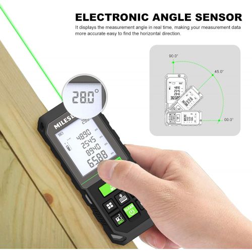  [아마존베스트]MiLESEEY Laser Measure 229Ft, Green Laser Measuring Device with Angle Sensor, Real Time Digital Laser Distance Meter with Backlit LCD for Auto height, level Pythagorean, Area and V