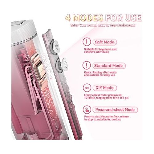  Water Flosser with Mirror, Portable Pocket Mini Oral Irrigator, 3 Mode, Cordless for Travel & Home, IPX7 Waterproof Teeth Pick, Telescopic Reservoir, Water Flosser for Teeth, Gums Care, White