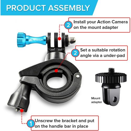  MiPremium Bike Handlebar Camera Mount Kit for GoPro Hero 10 9 8 7 6 5 4 3 2 1 Black Silver Session, AKASO Campark YI & Other Action Camera Accessories. ¼ - 20 Mounting Adapter for