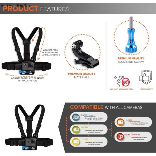  MiPremium Chest Mount Harness Compatible with GoPro Hero 10 9 8 7 6 5 4 3 2 Fusion Session Black Silver & AKASO EK7000 Sjcam Sports Cameras Adjustable Body Strap Jhook & Aluminum T