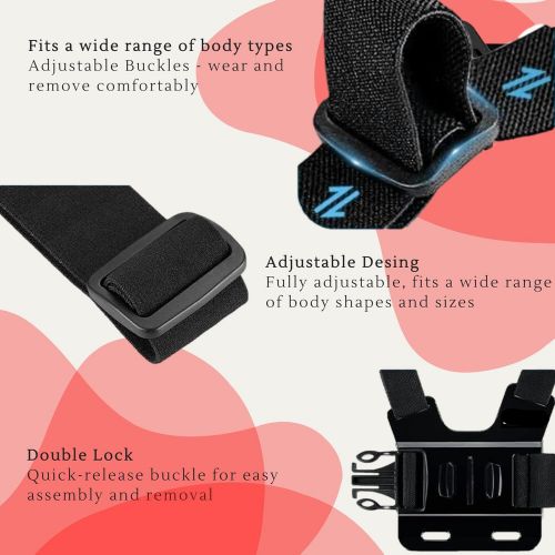  MiPremium Chest Mount Harness Compatible with GoPro Hero 10 9 8 7 6 5 4 3 2 Fusion Session Black Silver & AKASO EK7000 Sjcam Sports Cameras Adjustable Body Strap Jhook & Aluminum T
