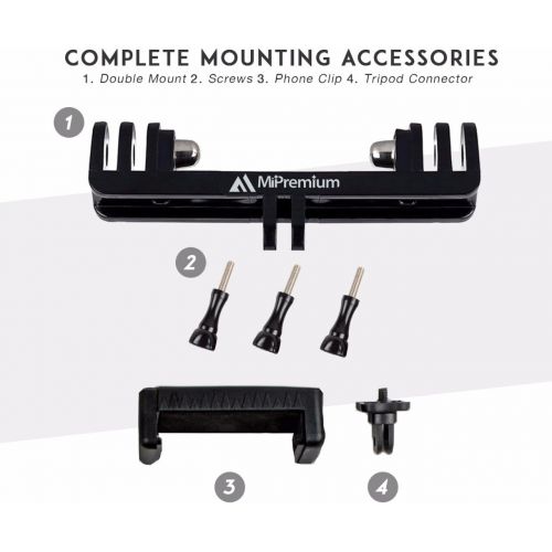  MiPremium Dual Twin Mount Adapter Accessories with Tripod Mount Adapter Thumbscrews and Phone Clip for GoPro Hero 10 9 8 7 6 5 4 3 3+ 2 1 Session Black Silver Double Mounting Accessory Kit f