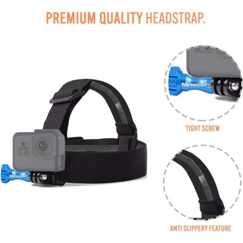  MiPremium Head Strap Mount Compatible with GoPro Hero 10 9 8 7 6 5 4 3 3+ 2 1 Hero (2018) Fusion Session Black Silver Sjcam Action Cameras Elastic Flexible Head Belt + Aluminum Thu