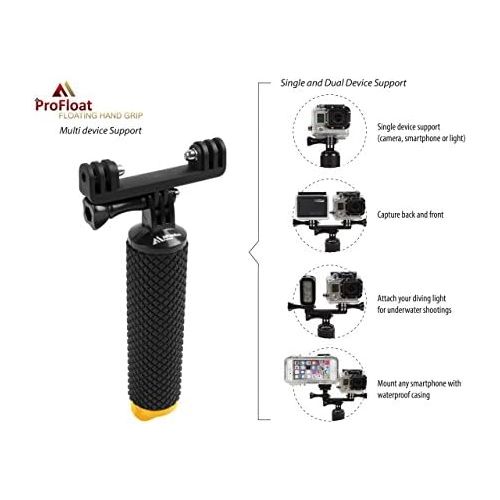  MiPremium Waterproof Floating Hand Grip Compatible with GoPro Cameras Hero 10 9 8 7 6 5 4 3 Session Black Silver Handler Plus Free Handle Mount Accessories for Water Sport and Acti