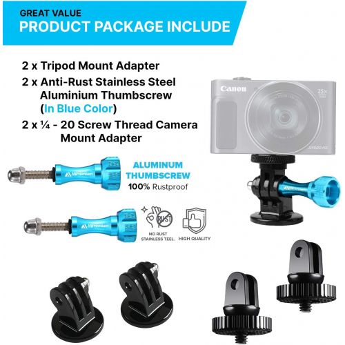  MiPremium Tripod Monopod Adapter Mount Kit for GoPro Hero 10 9 8 6 7 5 4 3 Black Silver Session. 1/4 Mount & Aluminium Thumbscrews Action Cam Mounting Accessories for AKASO Campark