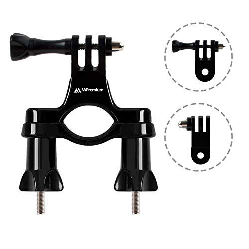  MiPremium Bicycle Bike Handlebar Mount Adapter for GoPro Hero 10 9 8 7 6 5 4 3 2 1 + Fusion Session Black Silver EK7000 Sjcam Seatpost Pole Clamp + 3 Way Adjustable Pivot Arm for Action Came