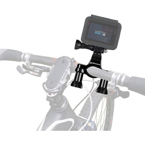  MiPremium Bicycle Bike Handlebar Mount Adapter for GoPro Hero 10 9 8 7 6 5 4 3 2 1 + Fusion Session Black Silver EK7000 Sjcam Seatpost Pole Clamp + 3 Way Adjustable Pivot Arm for Action Came