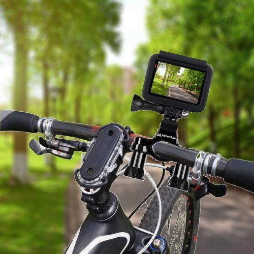  MiPremium Bicycle Bike Handlebar Mount Adapter for GoPro Hero 10 9 8 7 6 5 4 3 2 1 + Fusion Session Black Silver EK7000 Sjcam Seatpost Pole Clamp + 3 Way Adjustable Pivot Arm for Action Came