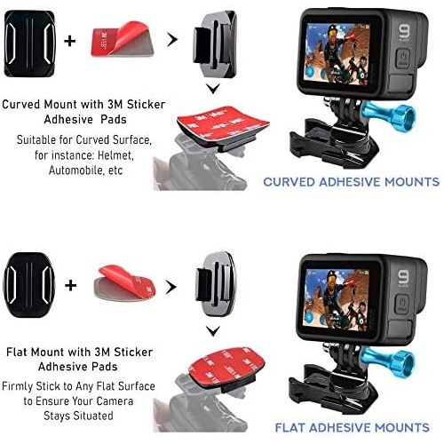  MiPremium Helmet & Surf Board Mount Adapter & 3M Adhesive Sticky Pads for GoPro Hero 10 9 8 7 6 5 4 3 2 1 Black Silver Session, AKASO & Other Action Camera Surfing Accessories Kit