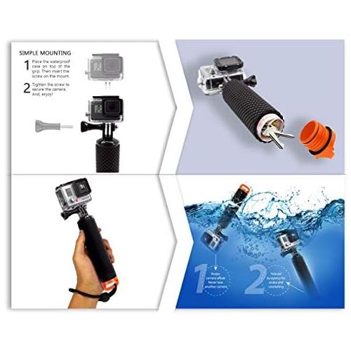  MiPremium Waterproof Floating Hand Grip Compatible with GoPro Hero 10 9 8 7 6 5 4 3+ 2 1 Session Black Silver Handler & Handle Mount Accessories Kit for Water Sport and Action Cameras (Orang