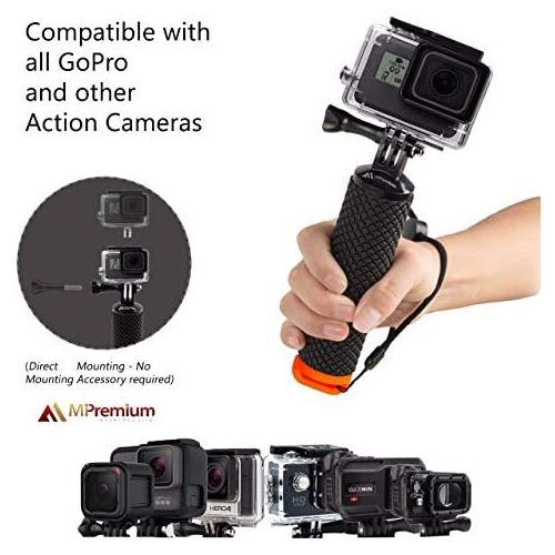  MiPremium Waterproof Floating Hand Grip Compatible with GoPro Hero 10 9 8 7 6 5 4 3+ 2 1 Session Black Silver Handler & Handle Mount Accessories Kit for Water Sport and Action Cameras (Orang