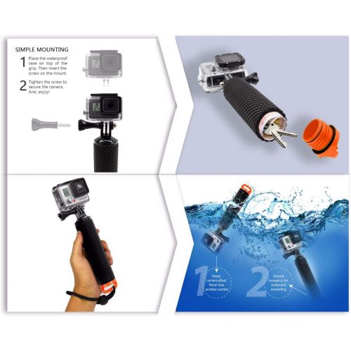  MiPremium Waterproof Floating Hand Grip Compatible with GoPro Hero 10 9 8 7 6 5 4 3+ 2 1 Session Black Silver Handler & Handle Mount Accessories Kit for Water Sport and Action Cameras (Orang