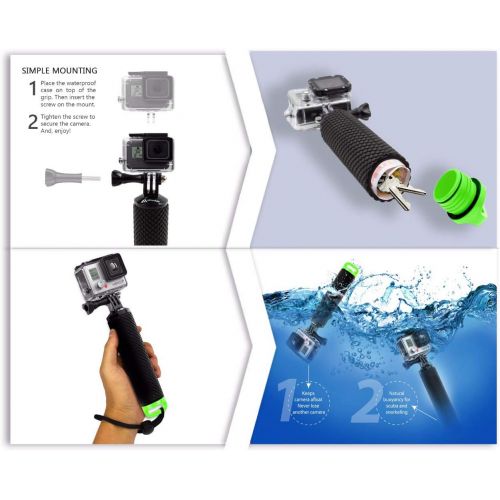  MiPremium Waterproof Floating Hand Grip Compatible with GoPro Hero 10 9 8 7 6 5 4 3+ 2 1 Session Black Silver Camera Handler & Handle Mount Accessories Kit & Water for Water Sport and Action