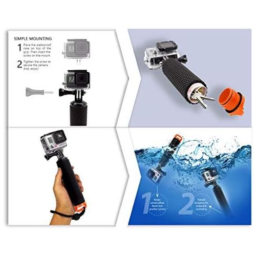  MiPremium Waterproof Floating Hand Grip Compatible with GoPro Hero 10 9 8 7 6 5 4 3+ 2 1 Session Black Silver Camera Handler & Handle Mount Accessories Kit for Water Sport and Action Cameras