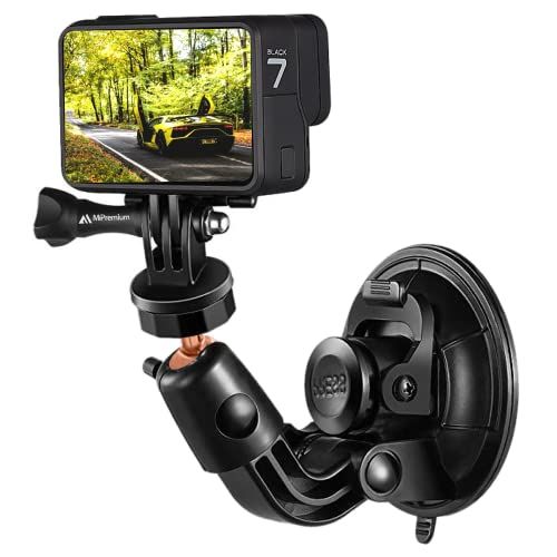  MiPremium Car Suction Cup Mount for GoPro Hero 10 9 8 7 6 5 4 3 3+ 2 Session Black Silver XIAOYI 4K SJCAM Yi Sports Action Camera Dash Cam Holder Perfect for Boats Vehicle Windshie