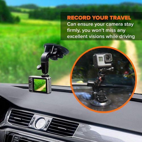  MiPremium Car Suction Cup Mount for GoPro Hero 10 9 8 7 6 5 4 3 3+ 2 Session Black Silver XIAOYI 4K SJCAM Yi Sports Action Camera Dash Cam Holder Perfect for Boats Vehicle Windshie