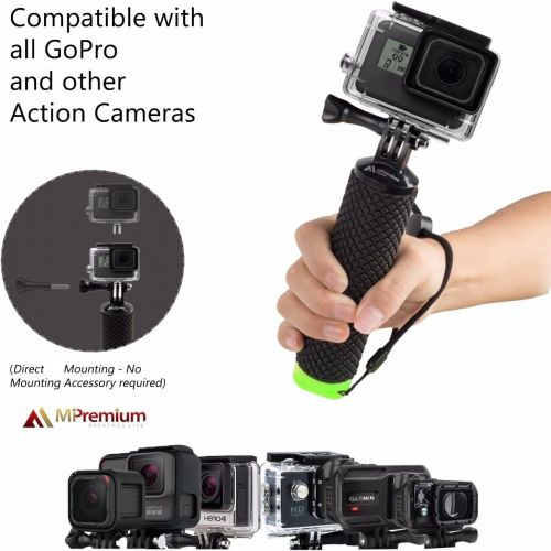  MiPremium Waterproof Floating Hand Grip compatible with GoPro Cameras Hero 10 9 8 7 6 5 4 3 2 Session Black Silver Handler Plus FREE Handle Mount Accessories for Water Sport and Ac