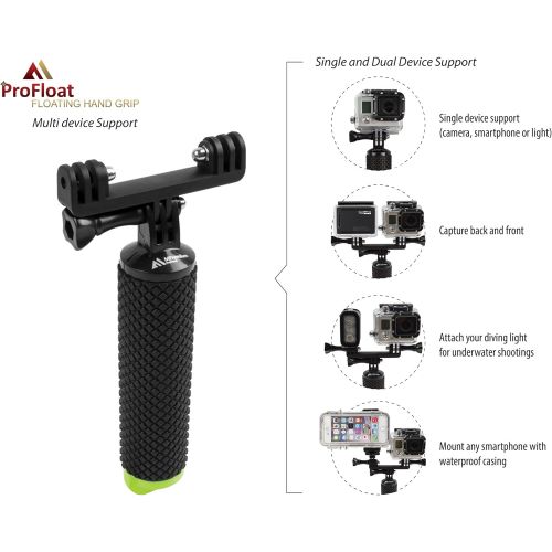  MiPremium Waterproof Floating Hand Grip compatible with GoPro Cameras Hero 10 9 8 7 6 5 4 3 2 Session Black Silver Handler Plus FREE Handle Mount Accessories for Water Sport and Ac