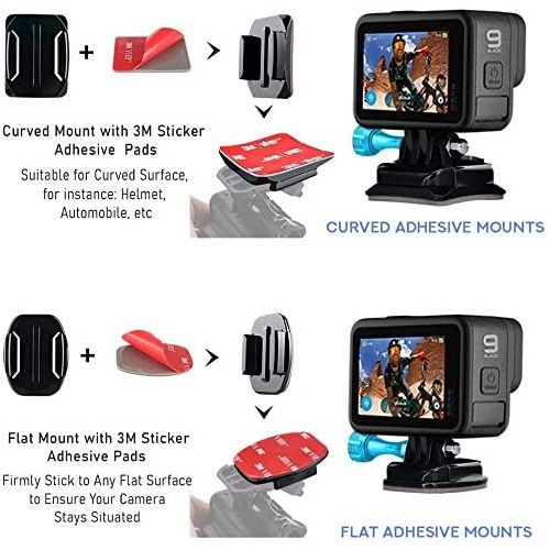  MiPremium JHook Mount Adapter & 3M Adhesive Sticky Pads for GoPro Hero 10 9 8 7 6 5 4 3 2 1 Black Silver Session, AKASO & Other Action Camera Accessories Kit. Flat & Curved Buckle