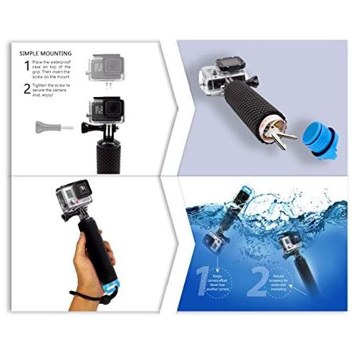  MiPremium Waterproof Floating Hand Grip Compatible with GoPro Hero 10 9 8 7 6 5 4 3+ 2 1 Session Black Silver Camera Handler & Handle Mount Accessories Kit for Water Sport and All Action Cam